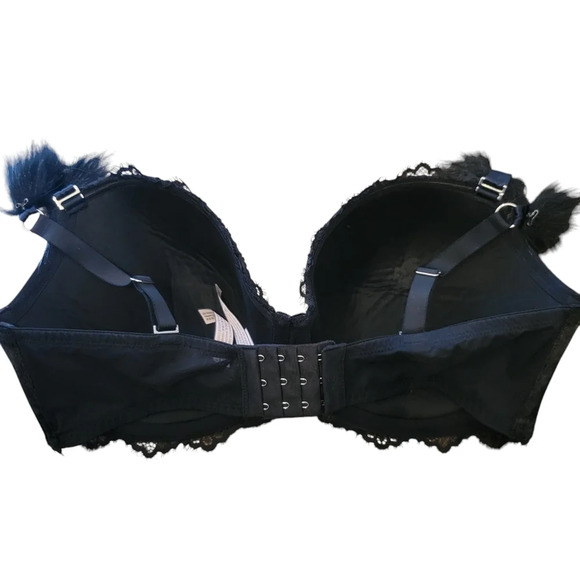 Victoria's Secret Dream Angels Lined Demi Lace Fur Trim Black Bra Size 36DDD - Picture 5 of 10